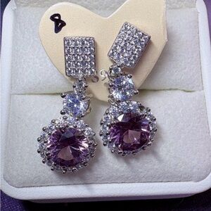 Silver and Purple Amethyst Drop Earrings